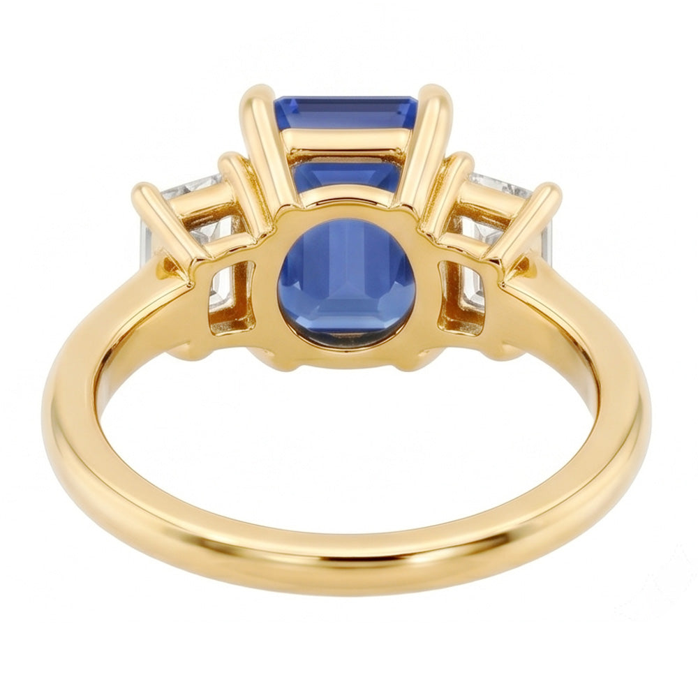 Verlobungsring 3 Karat Blauer Saphir Smaragd & Baguette Schliff