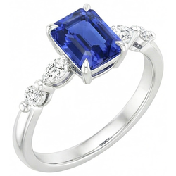 Verlobungsring 5 Steine Strahlender Ceylon Saphir & Diamant 4 Karat