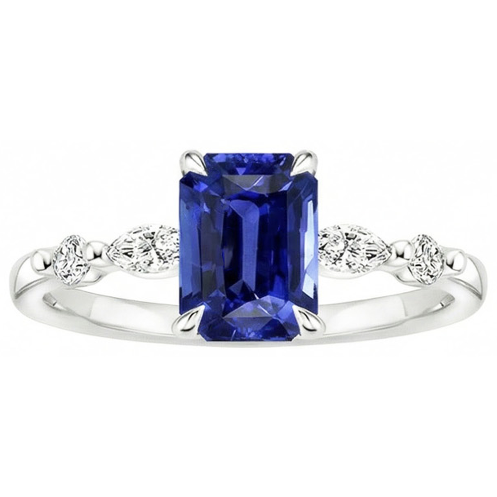 Verlobungsring 5 Steine Strahlender Ceylon Saphir & Diamant 4 Karat
