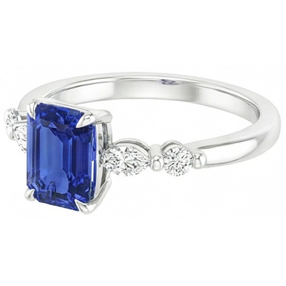 Verlobungsring 5 Steine Strahlender Ceylon Saphir & Diamant 4 Karat