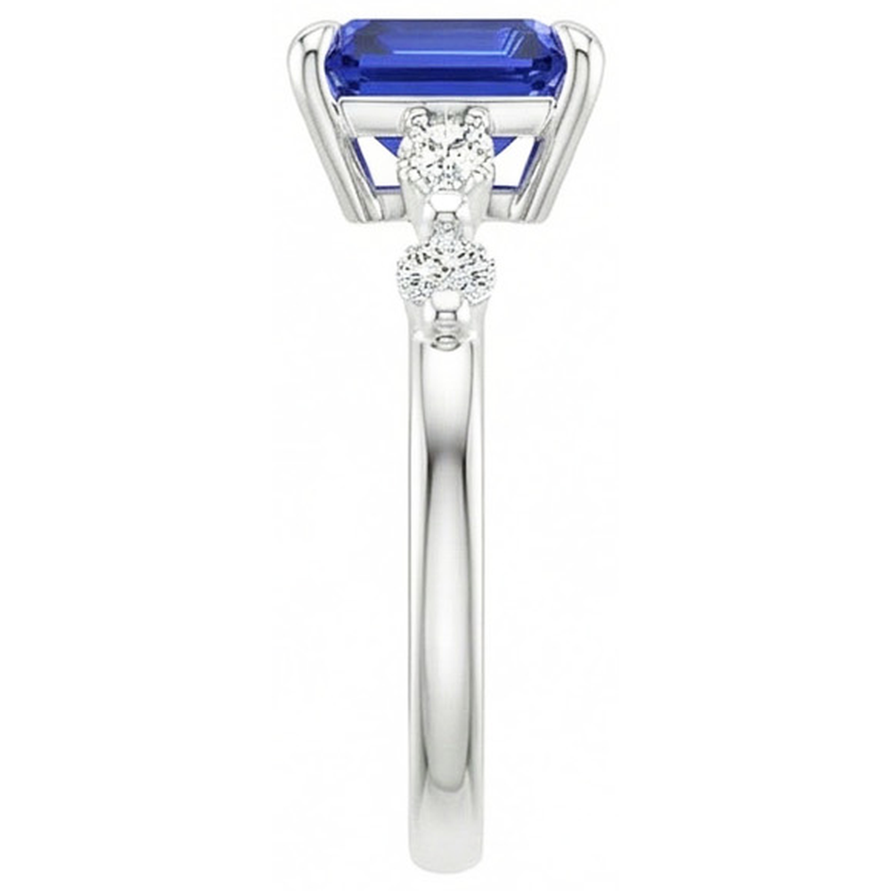 Verlobungsring 5 Steine Strahlender Ceylon Saphir & Diamant 4 Karat