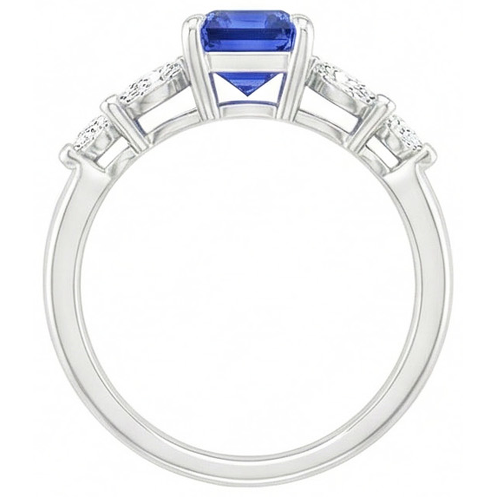 Verlobungsring 5 Steine Strahlender Ceylon Saphir & Diamant 4 Karat