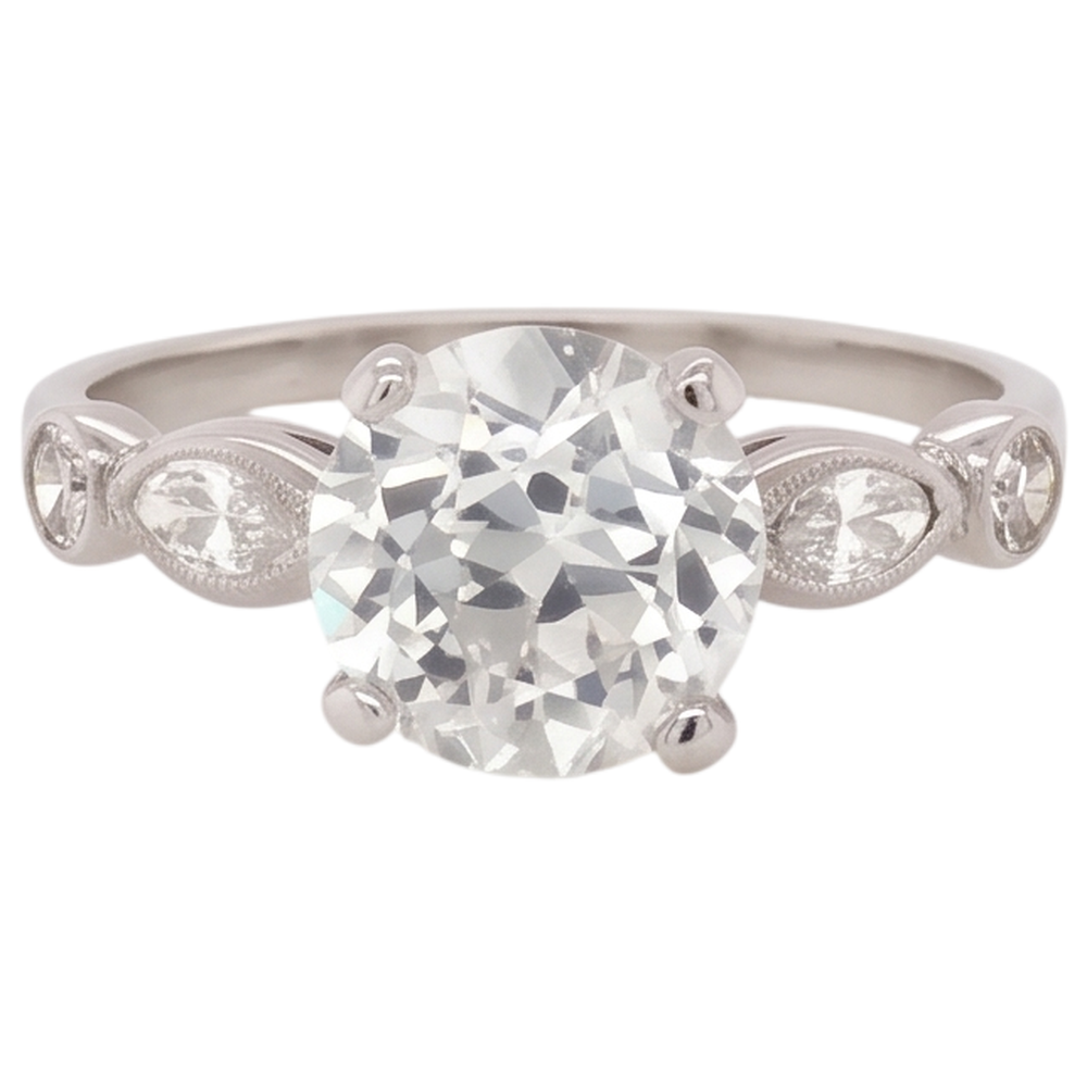 Verlobungsring Echt Diamant 2,25 Karat Akzentuiert Rund & Marquise Schliff