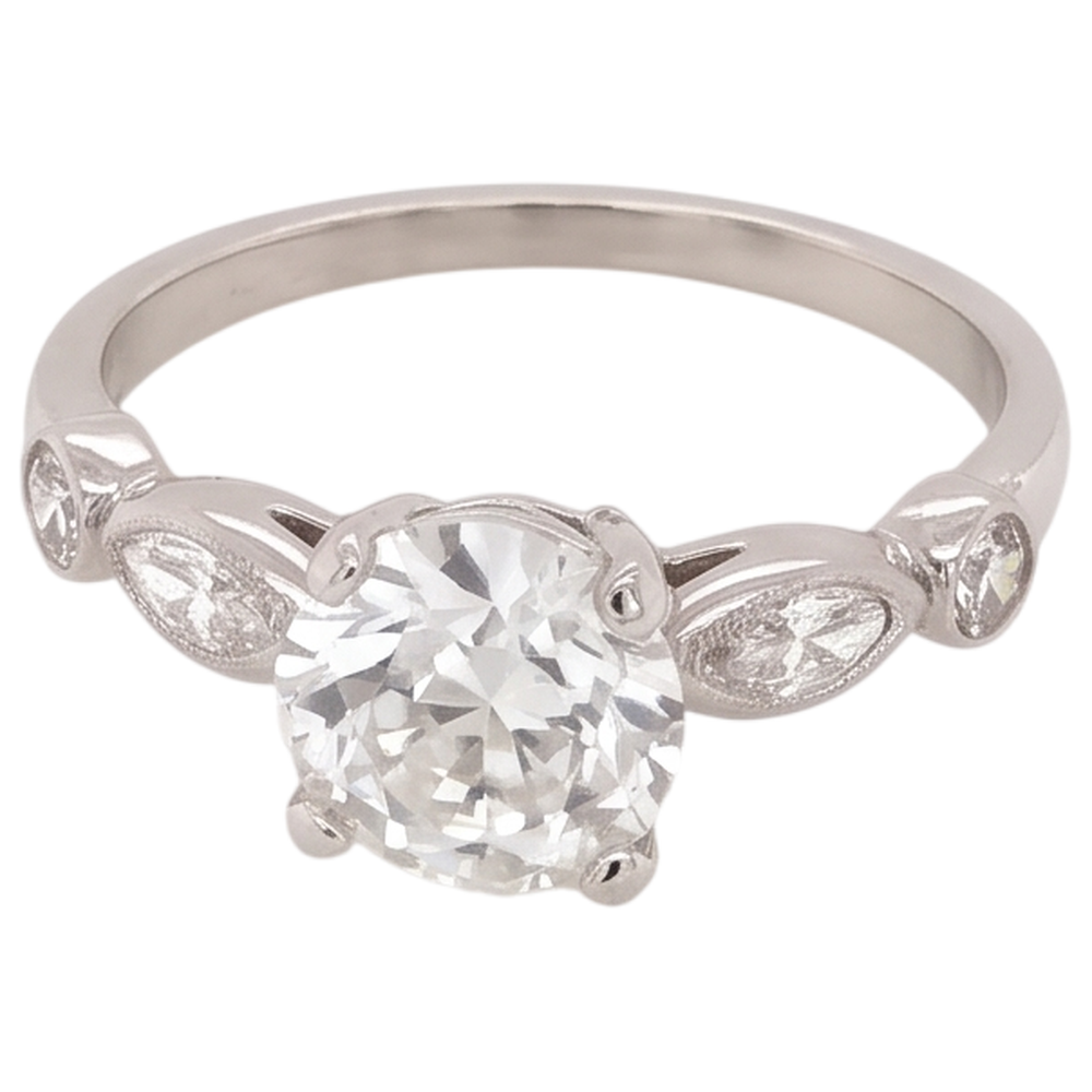 Verlobungsring Echt Diamant 2,25 Karat Akzentuiert Rund & Marquise Schliff