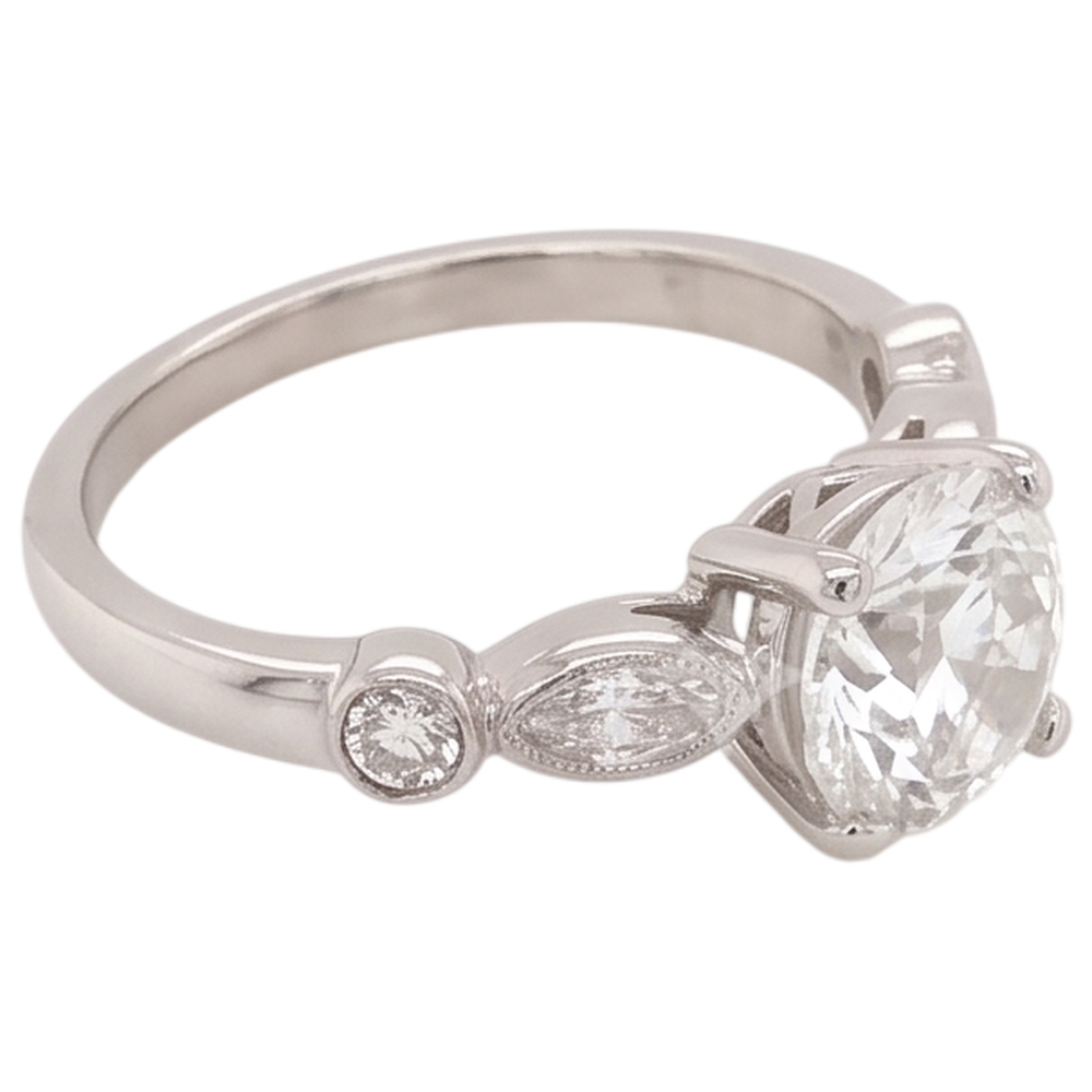 Verlobungsring Echt Diamant 2,25 Karat Akzentuiert Rund & Marquise Schliff