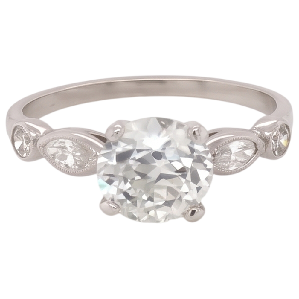 Verlobungsring Echt Diamant 2,25 Karat Akzentuiert Rund & Marquise Schliff