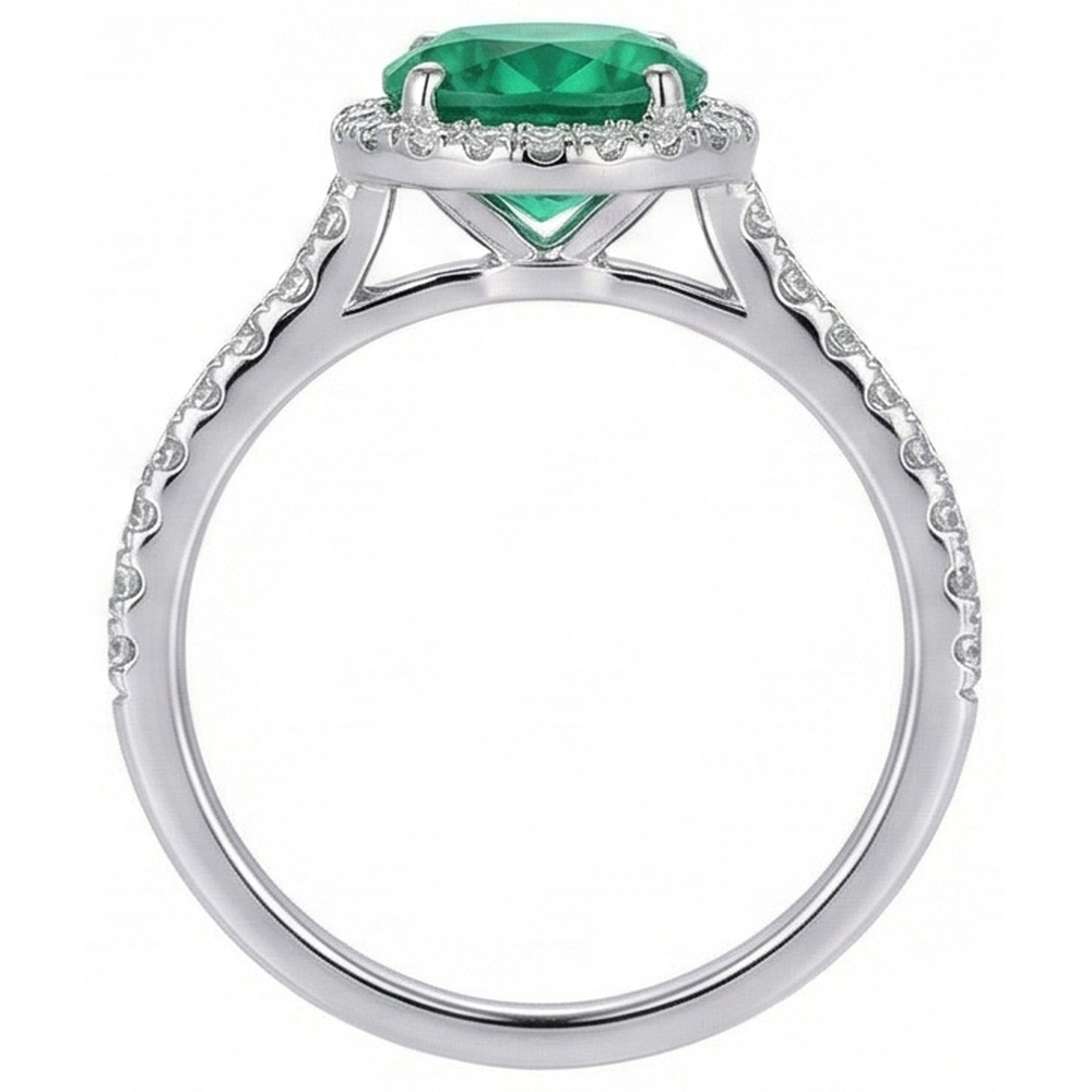 Verlobungsring Grüner Smaragd Diamant im Rundschliff Weißgold 14K 5 Ct