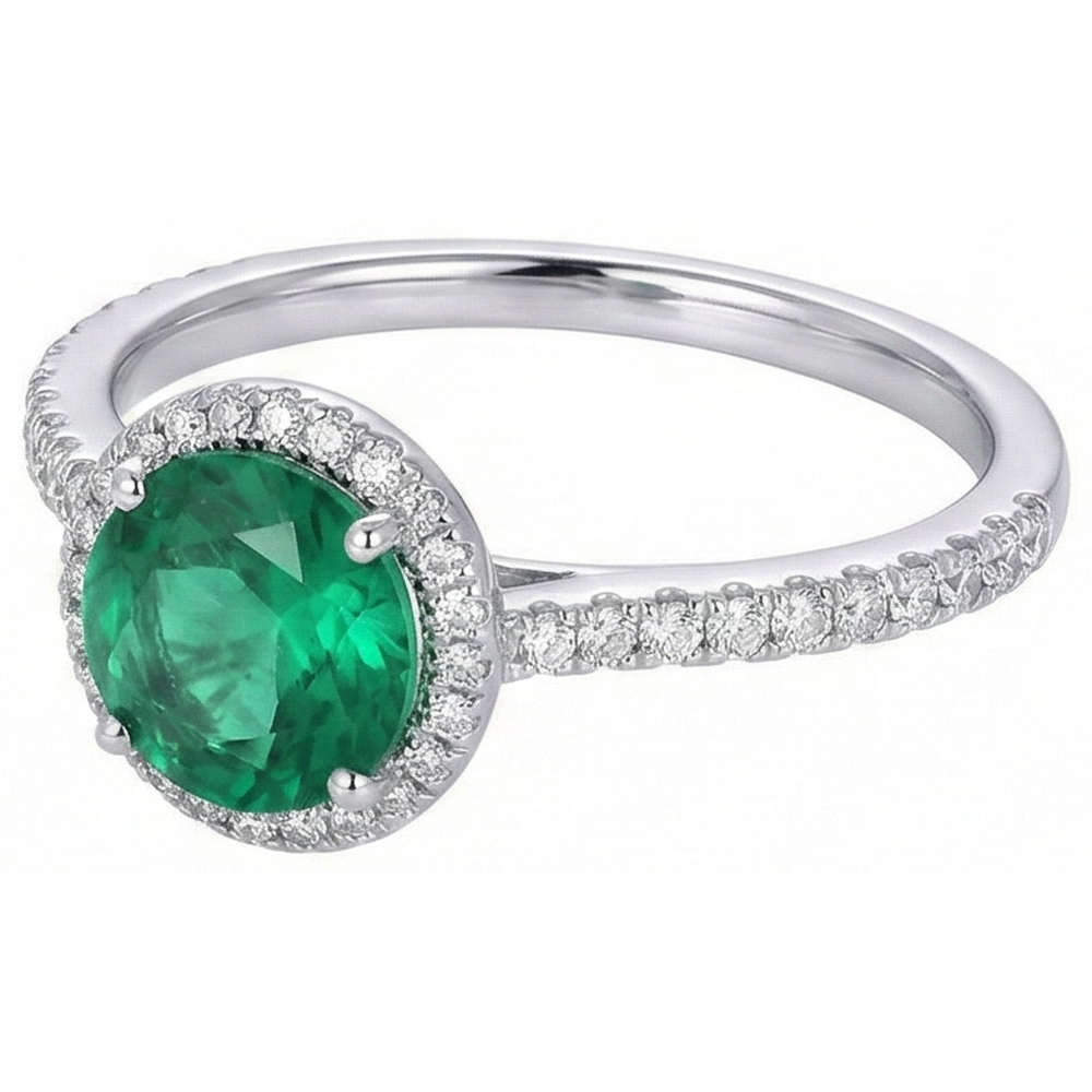 Verlobungsring Grüner Smaragd Diamant im Rundschliff Weißgold 14K 5 Ct
