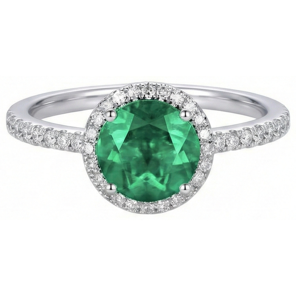 Verlobungsring Grüner Smaragd Diamant im Rundschliff Weißgold 14K 5 Ct