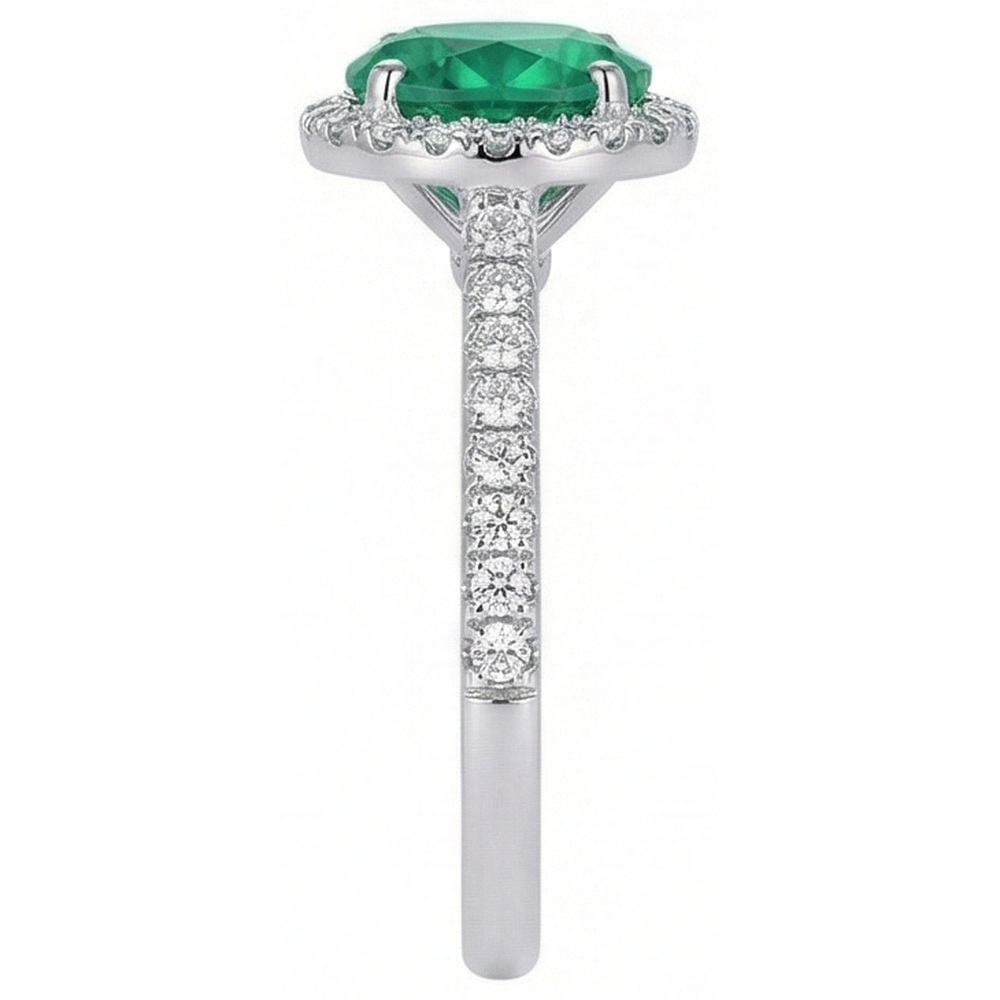 Verlobungsring Grüner Smaragd Diamant im Rundschliff Weißgold 14K 5 Ct
