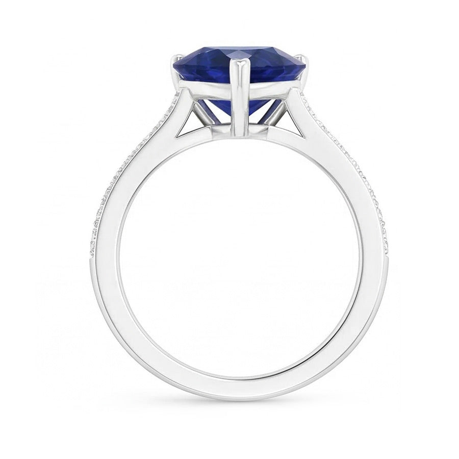 Verlobungsring-Set mit rundem Natürlicher Diamant ( nicht im Labor gezüchtet ), blauem Saphir und Band 4 Karat