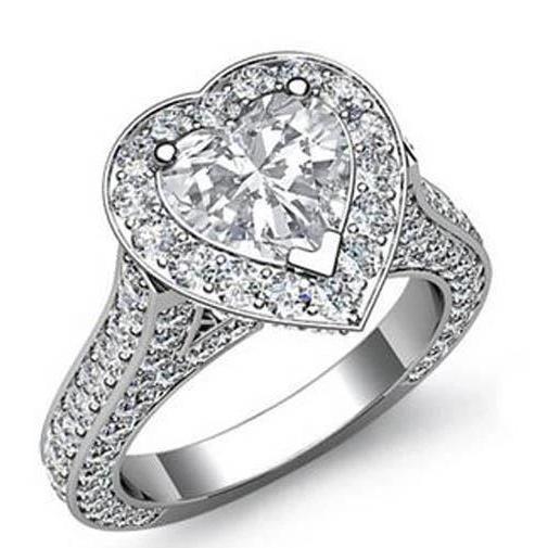 Verlobungsring Mit Herz Und Rundem Echt Diamanten 6,45 Ct Halo Schmuck