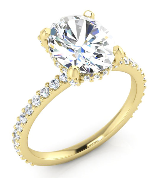 Versteckt Halo Ring Mit Oval Pave Echt Diamant