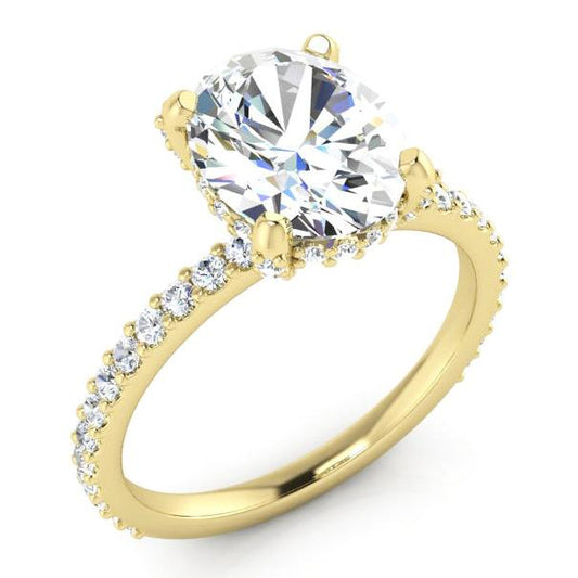 Versteckt Halo Ring Mit Oval Pave Echt Diamant