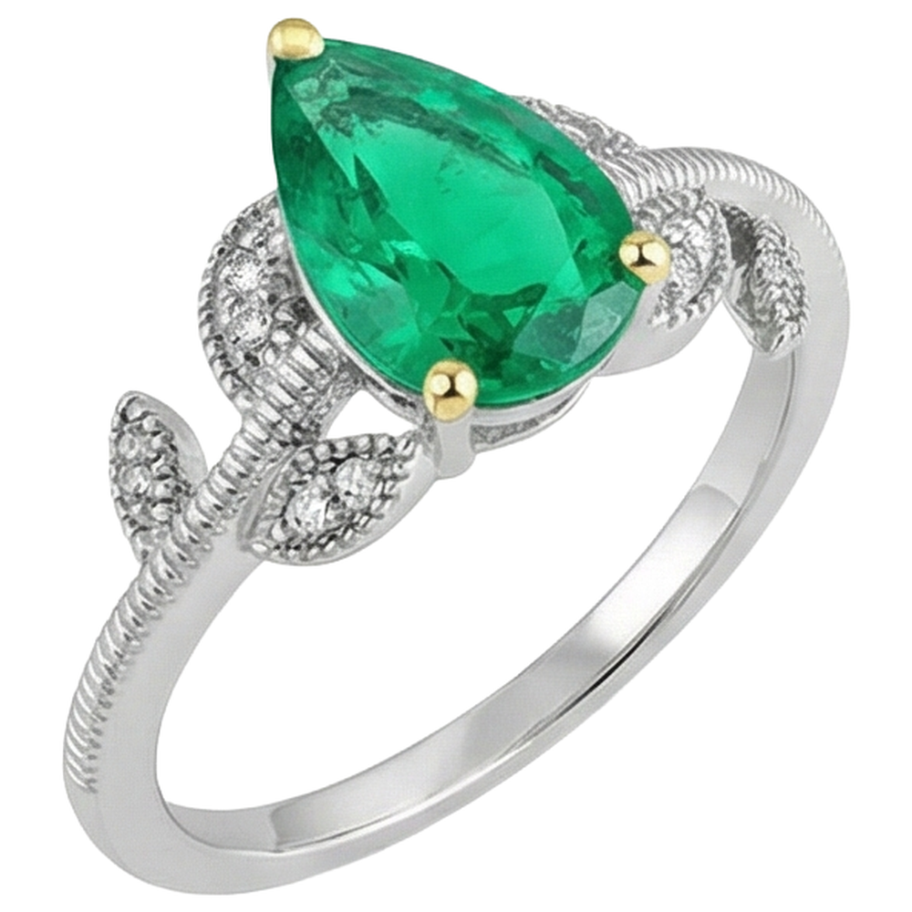 Farbstein-Ring Bicolor 14K Gold mit Edler Smaragd – Schrägansicht