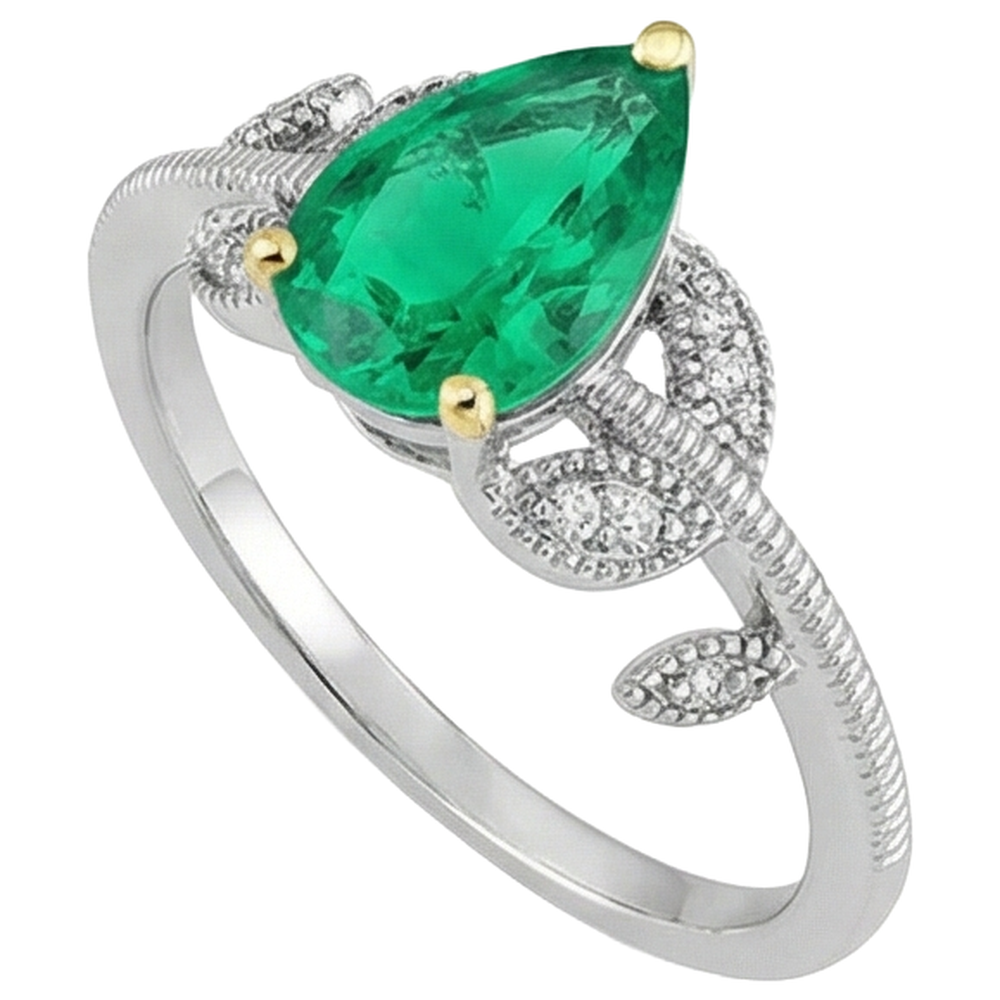 Erdgewonnener Edler Smaragd Farbstein-Ring 1 Karat Bicolor 14K Gold – Profilansicht