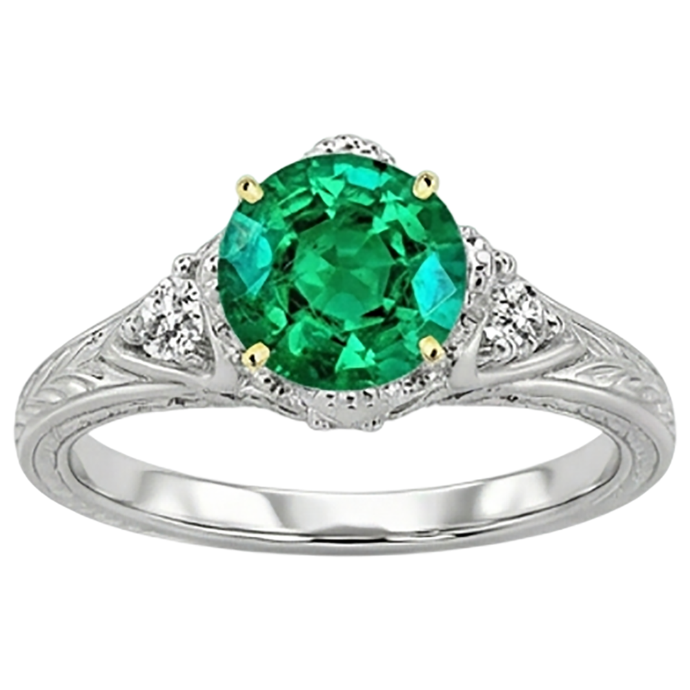 Natürlicher Edler Smaragd Edelstein-Ring 2,50 Karat Zweifarbiges 14K Gold – Seitenansicht