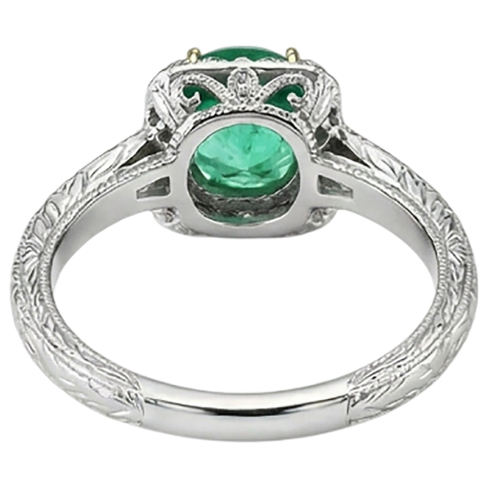 Rund-Brillant Edler Smaragd Ring in Zweifarbiges 14K Gold – Rückansicht