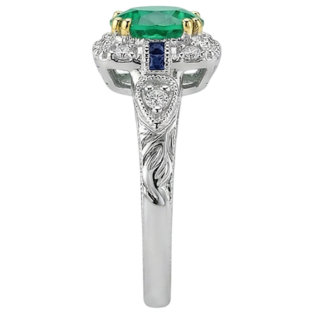 Edelstein-Ring Zweifarbiges 14K Gold mit Edler Smaragd – Draufsicht