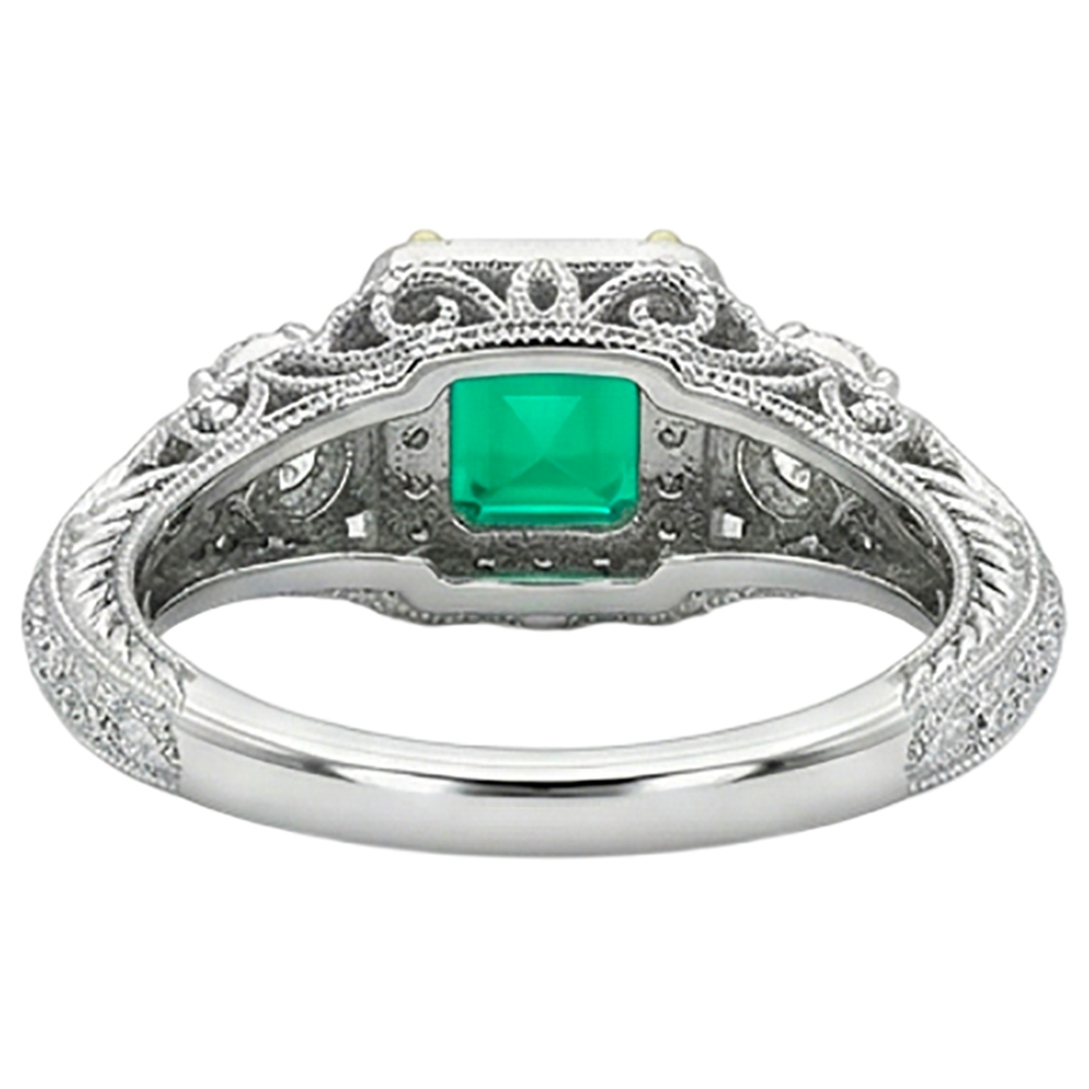Edler Smaragd Asscher-Schliff Schmuckstein-Ring in Bicolor 14K Gold – Rückansicht