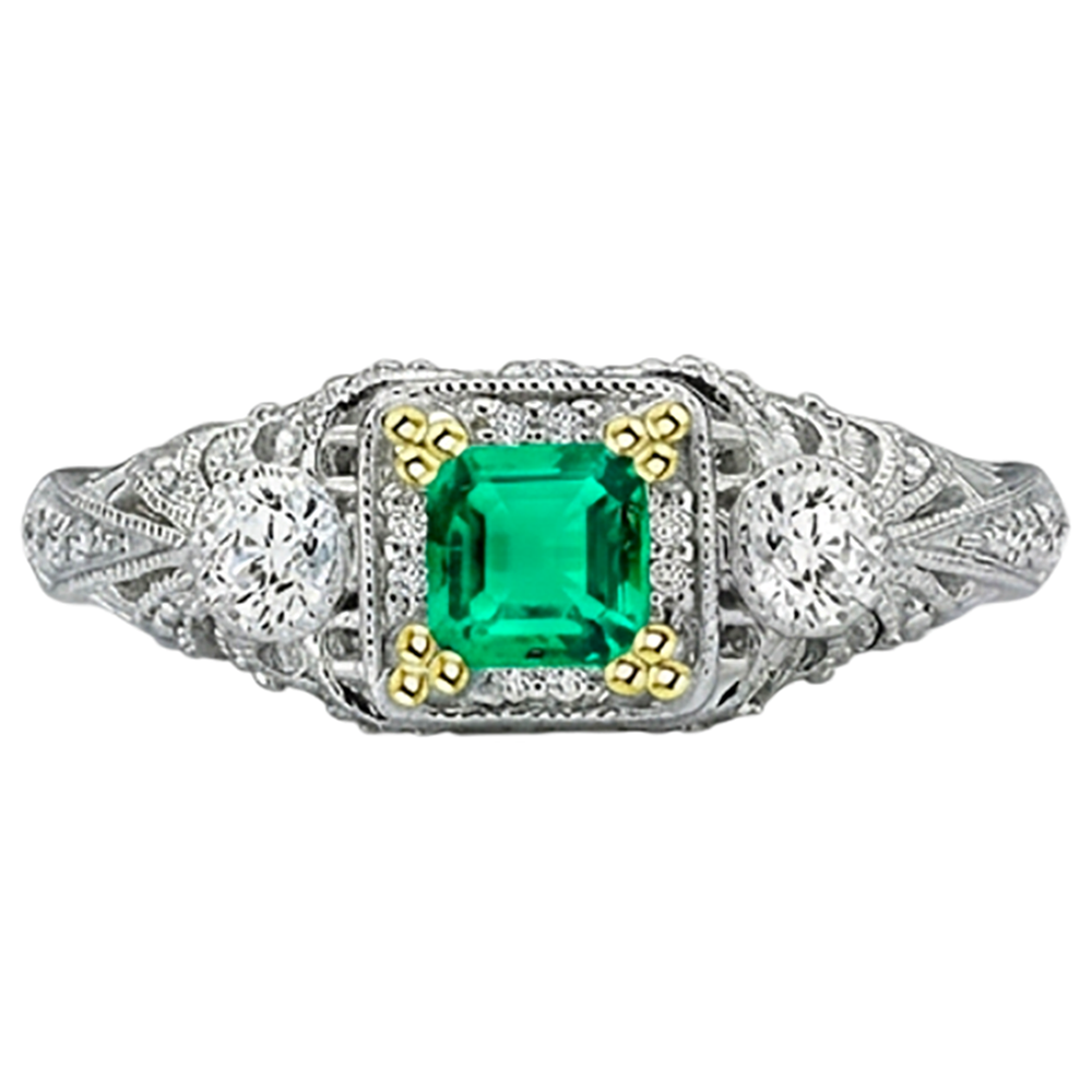 Premium Edler Smaragd Schmuckstein-Ring 2 Karat – Schrägansicht