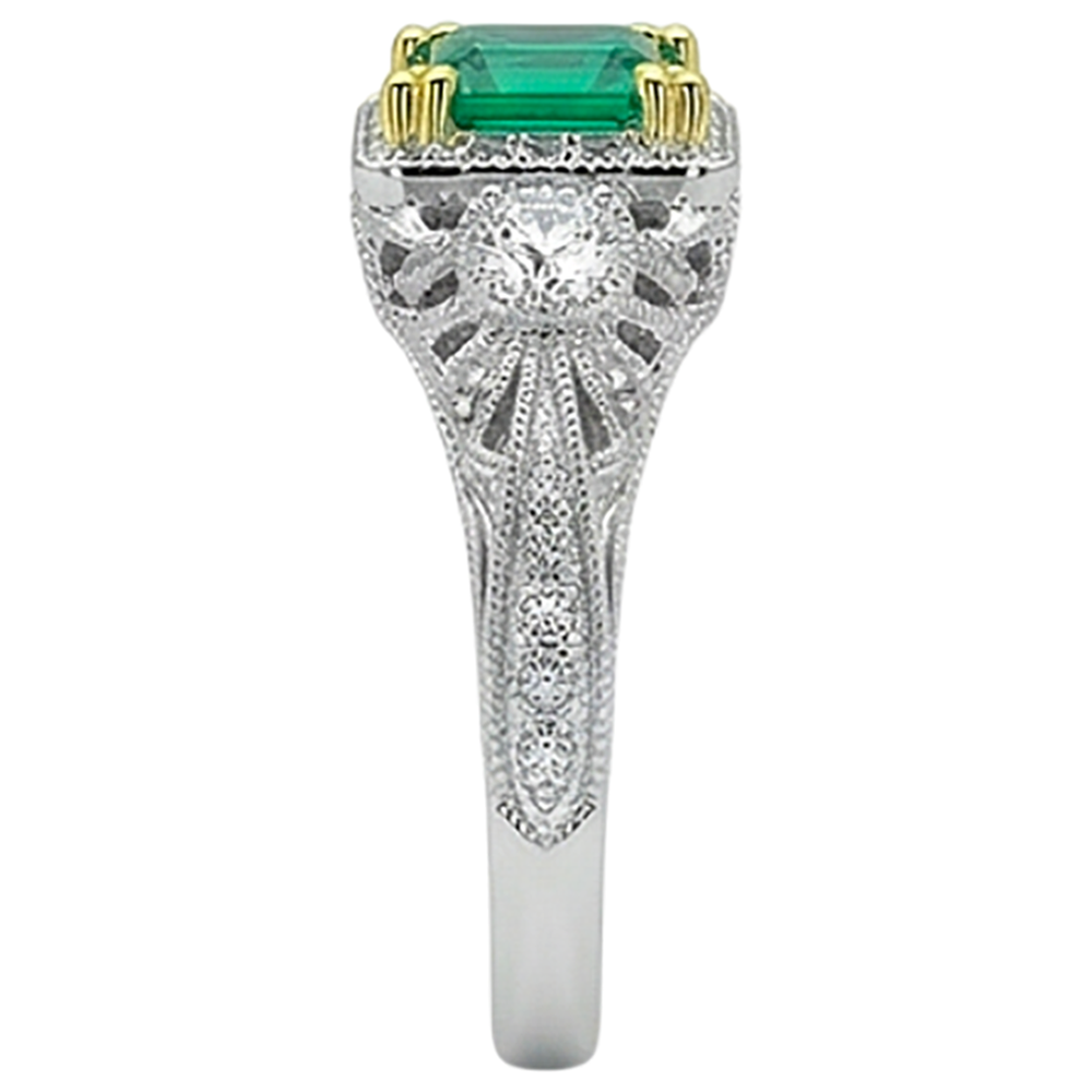 Erdgewonnener Edler Smaragd Schmuckstein-Ring 2 Karat Bicolor 14K Gold – Draufsicht