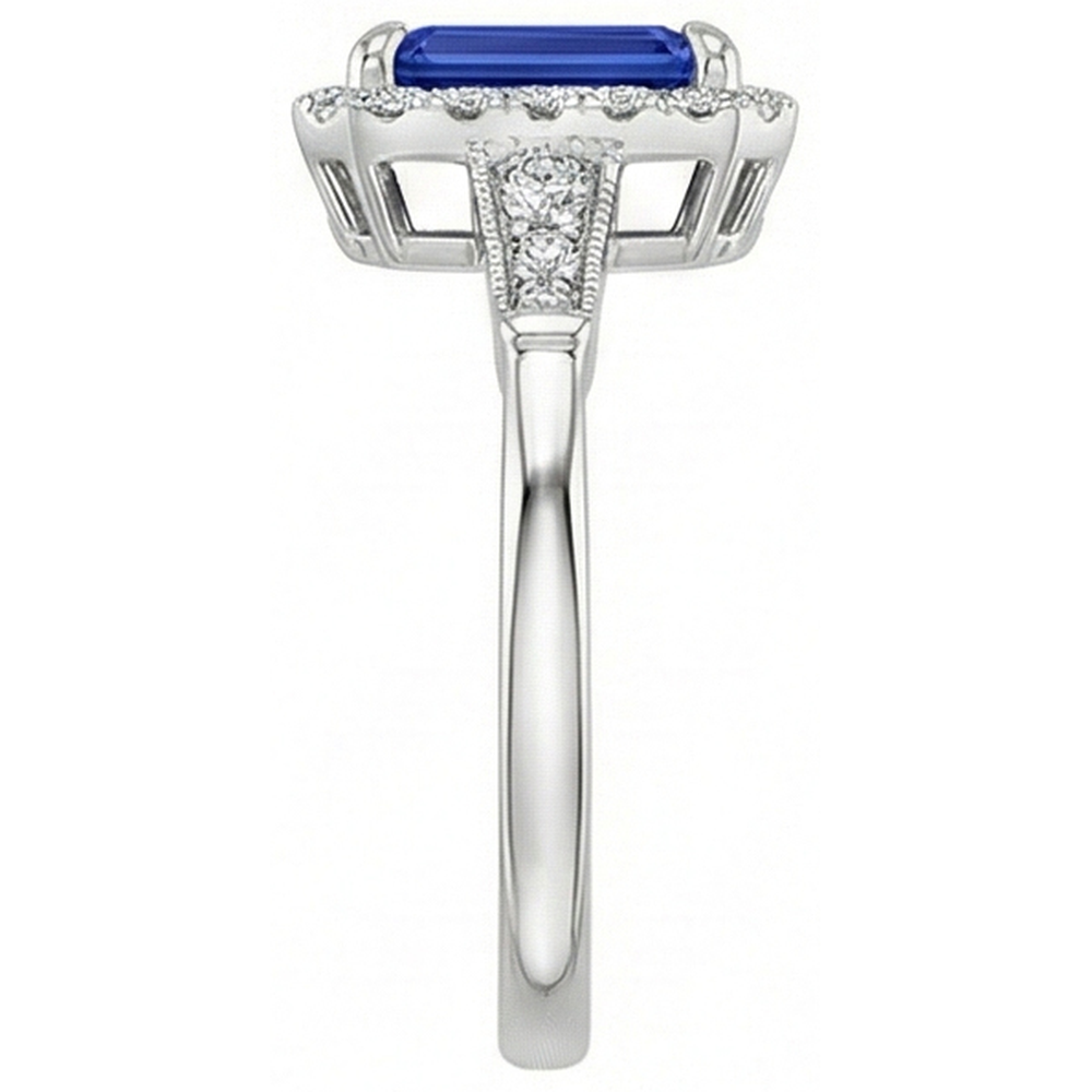 Vintage Stil Halo Ring Smaragd Ceylon Saphir & Diamant 4,25 Karat