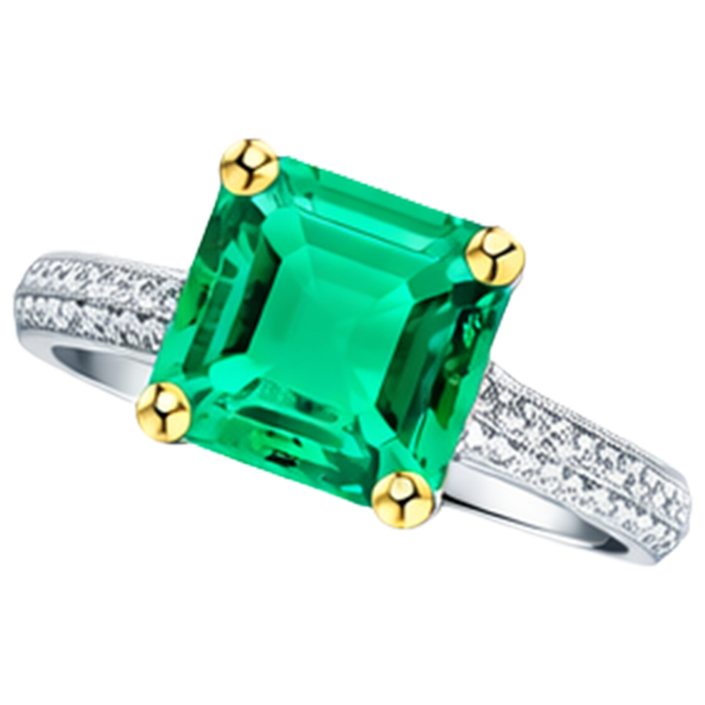 Schmuckstein-Ring Zweifarbiges 14K Gold mit Kolumbianischer Smaragd – Frontansicht