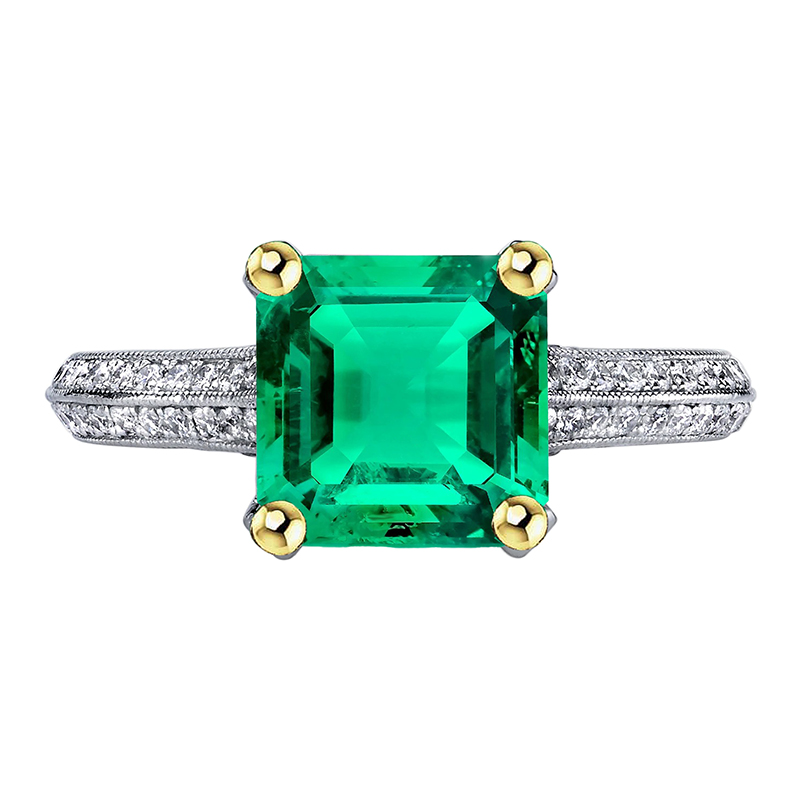 Kolumbianischer Smaragd Treppen-Schliff Schmuckstein-Ring in Zweifarbiges 14K Gold – Hauptansicht