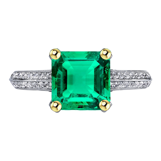 Kolumbianischer Smaragd Treppen-Schliff Schmuckstein-Ring in Zweifarbiges 14K Gold – Hauptansicht