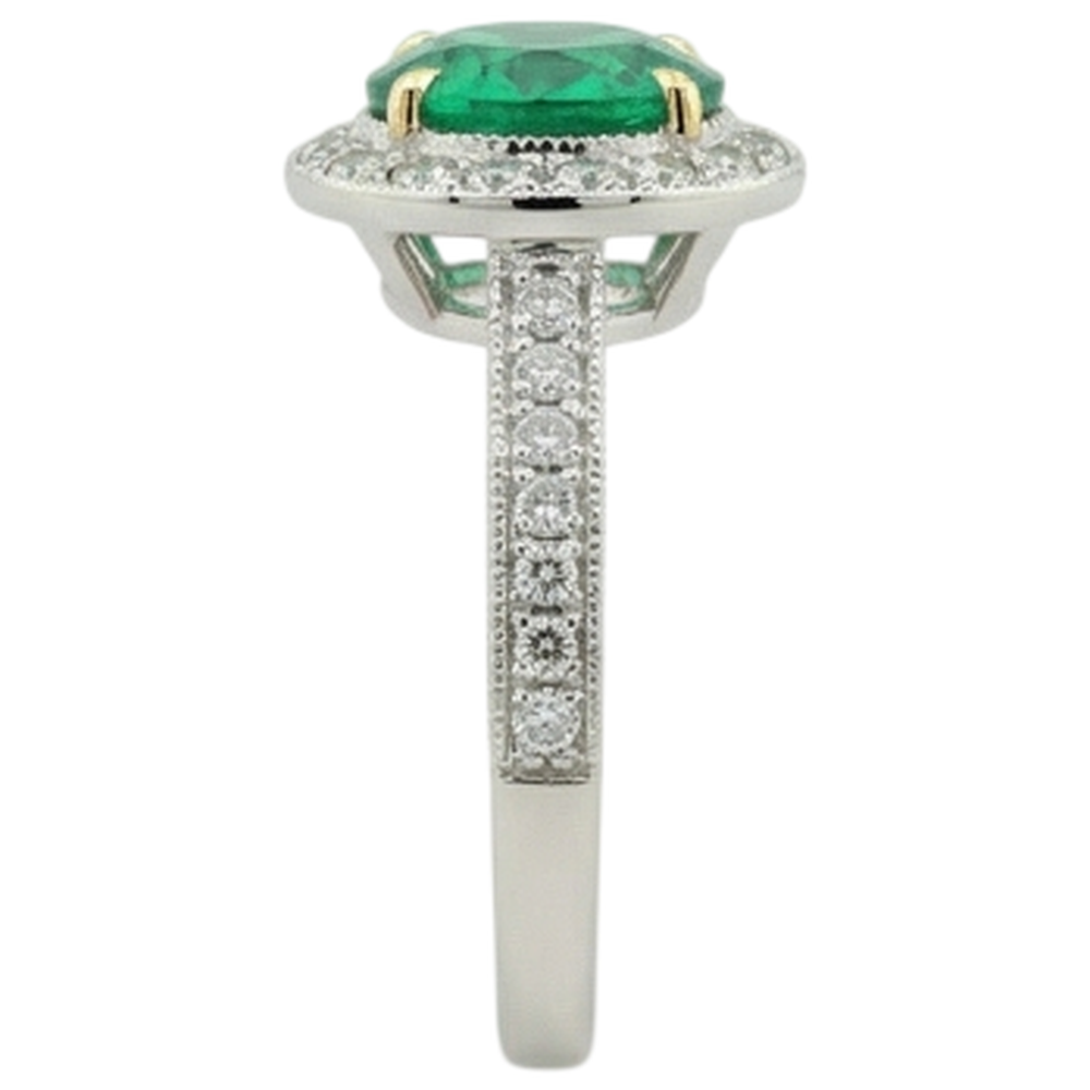 Smaragd Brillantschliff Schmuckstein-Ring in 14 Karat Zweifarbig Gold – Profilansicht