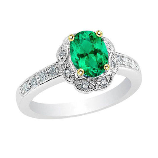 Natürlicher Smaragd Schmuckstein-Ring 2 Karat Zweifarbiges 14K Gold – Hauptansicht