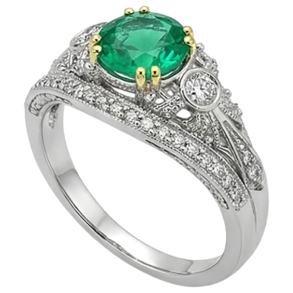 Edler Smaragd Schmuckstein-Ring 2,50-Karat Zweifarbiges 14K Gold – Seitenansicht