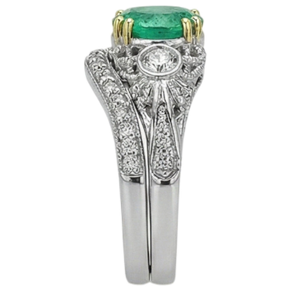 Edler Smaragd Schmuckstein-Ring 2,50-Karat Zweifarbiges 14K Gold – Profilansicht