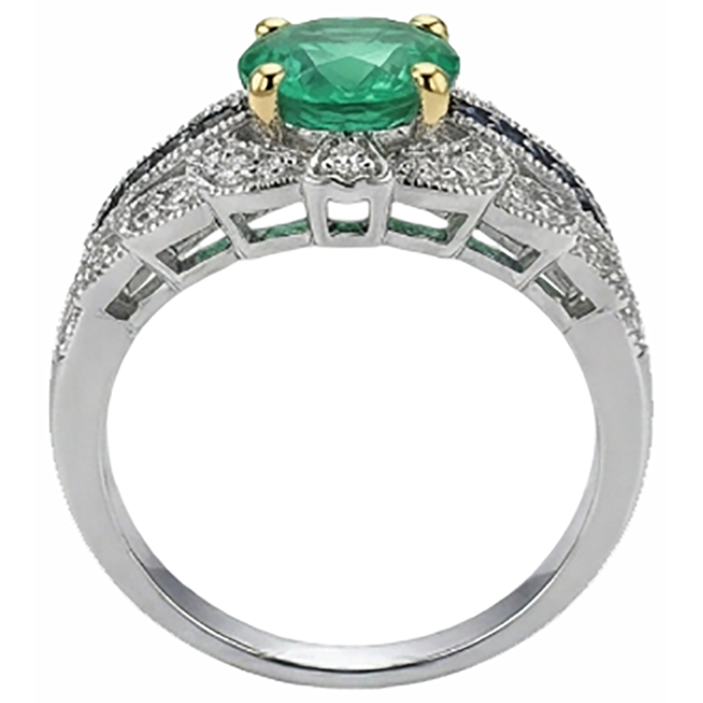 Brillantschliff Kolumbianischer Smaragd Ring in 14K – Rückansicht