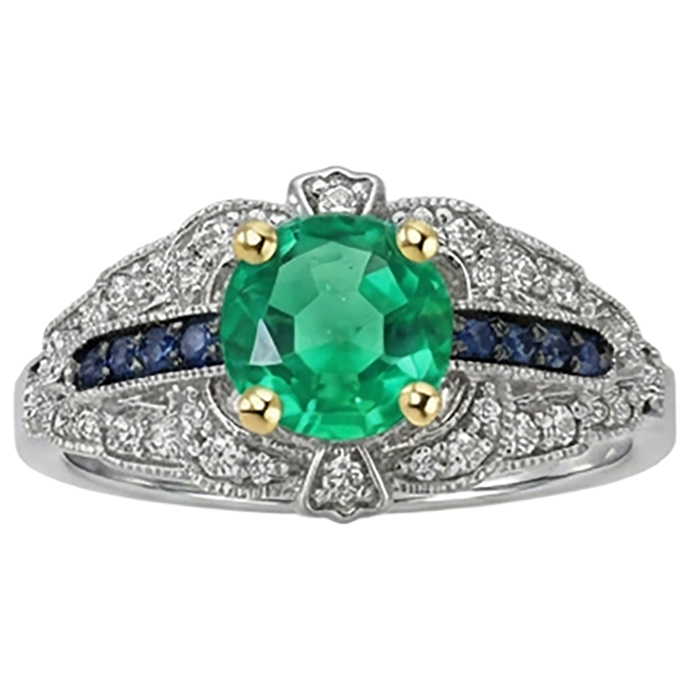 Edelstein-Ring 14K mit Kolumbianischer Smaragd – Schrägansicht