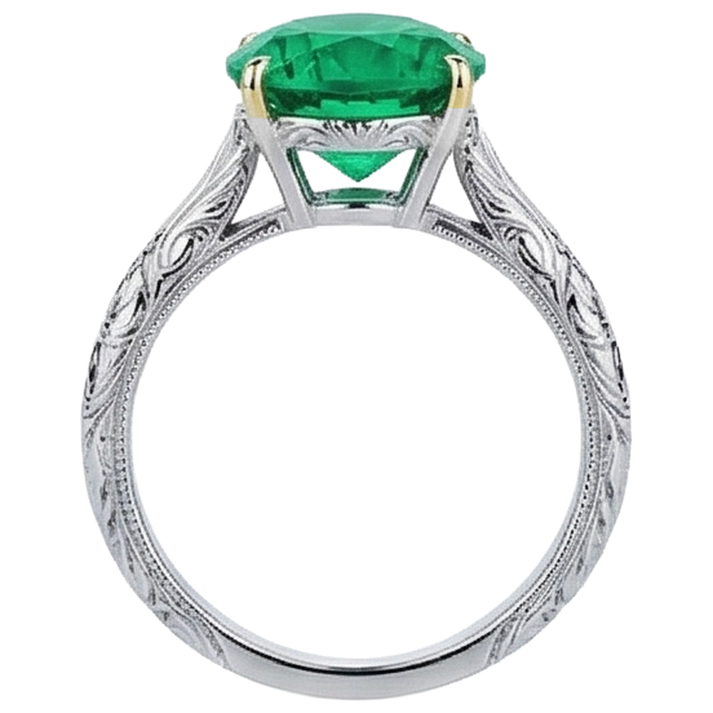 Naturreiner Kolumbianischer Smaragd Edelstein-Ring 3 Karat Zweifarbiges 14K Gold – Draufsicht