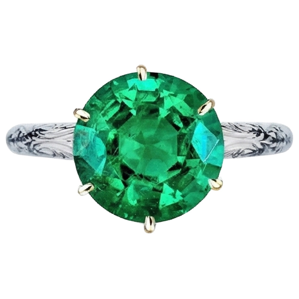 Edelstein-Ring Zweifarbiges 14K Gold mit Kolumbianischer Smaragd – Frontansicht
