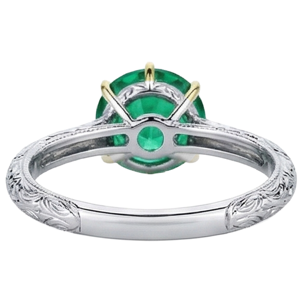 Brillantschliff Kolumbianischer Smaragd Ring in Zweifarbiges 14K Gold – Rückansicht