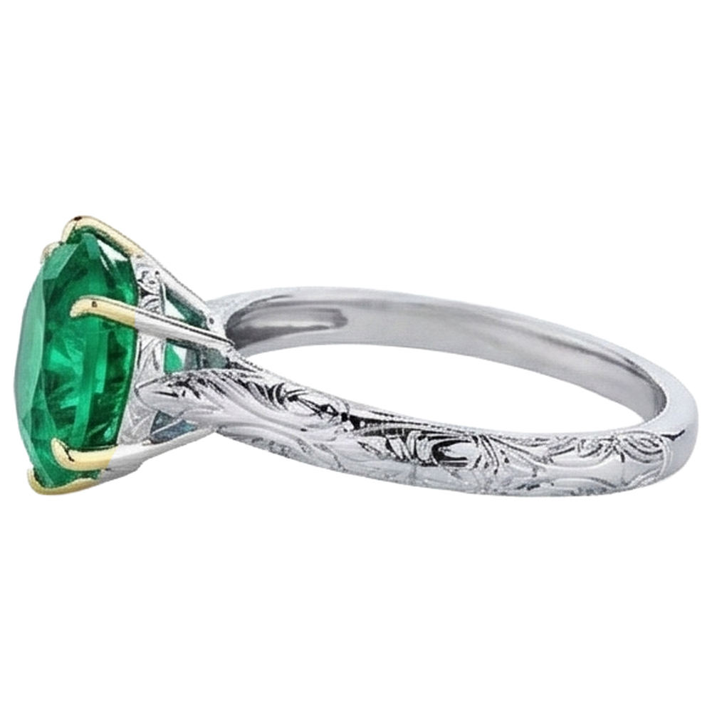 Edelstein-Ring Zweifarbiges 14K Gold mit Kolumbianischer Smaragd – Profilansicht