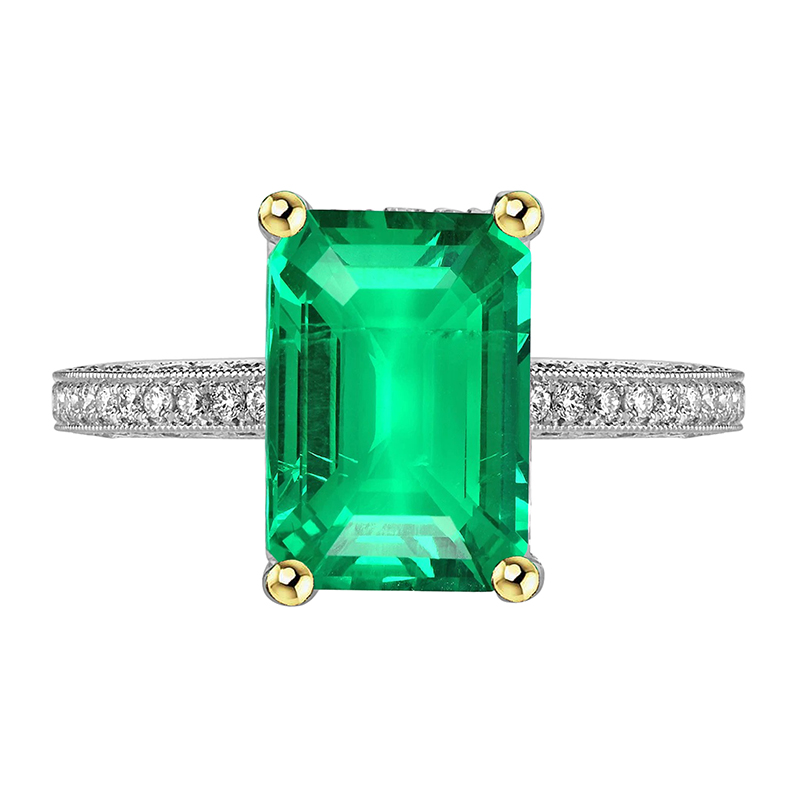 Edelstein-Ring Bicolor 14K Gold mit Smaragd – Hauptansicht