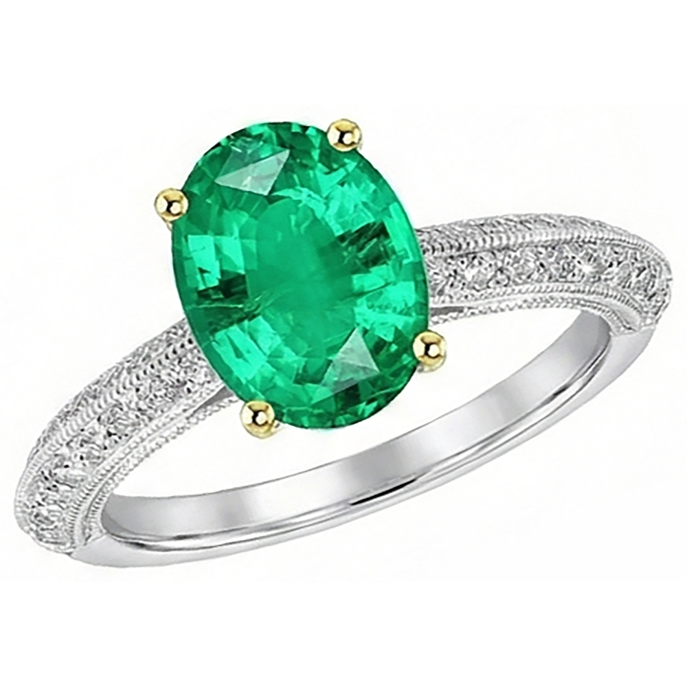 Edler Smaragd Edelstein-Ring 3,50-Karat 14 Karat Zweifarbig Gold – Schrägansicht