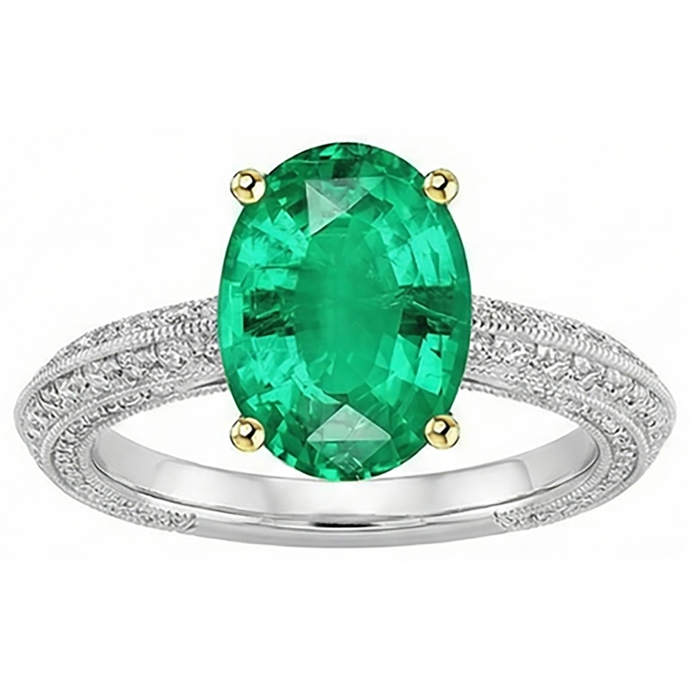 Edler Smaragd Edelstein-Ring 3,50-Karat 14 Karat Zweifarbig Gold – Frontansicht