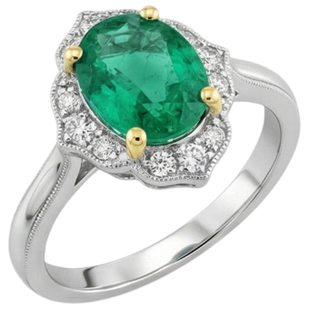 Echter Kolumbianischer Smaragd Farbstein-Ring 2 Karat Bicolor 14K Gold – Frontansicht