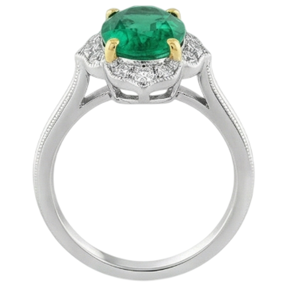Echter Kolumbianischer Smaragd Farbstein-Ring 2 Karat Bicolor 14K Gold – Detailansicht
