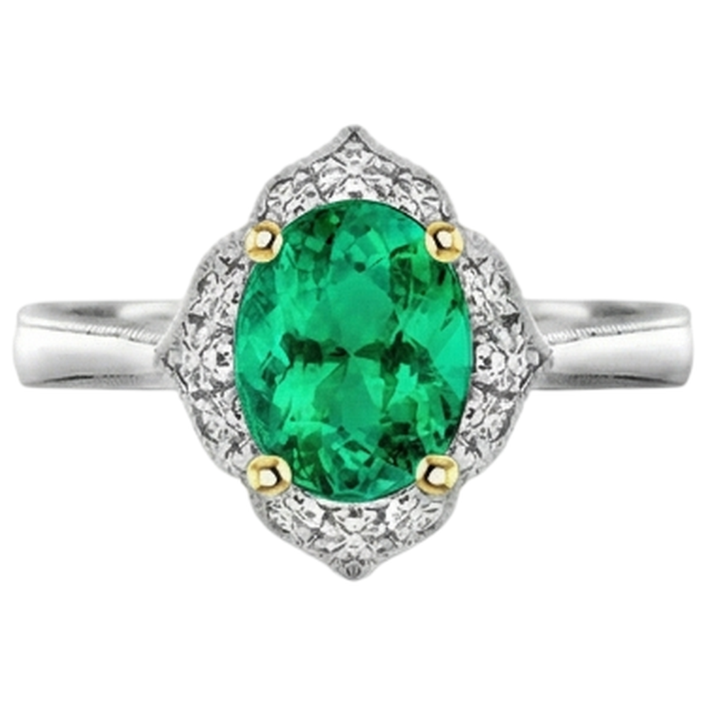 Echter Kolumbianischer Smaragd Farbstein-Ring 2 Karat Bicolor 14K Gold – Profilansicht