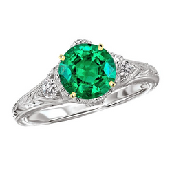 Zweifarbiges 14K Gold Vintage Edler Smaragd Edelstein-Ring 2,50