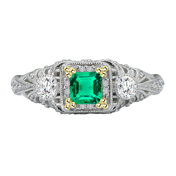 Erdgewonnener Edler Smaragd Schmuckstein-Ring 2 Karat Bicolor 14K Gold – Hauptansicht
