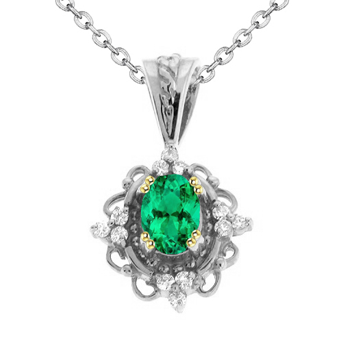 Authentischer Kolumbianischer Smaragd Stein-Halskette 1,50 Karat Bicolor 14K Gold – Hauptansicht