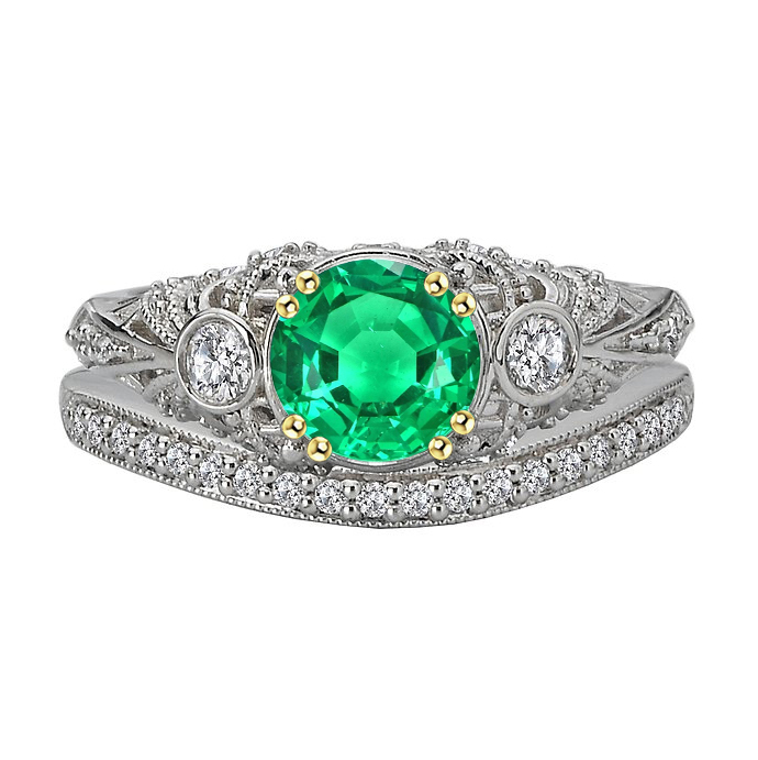Edler Smaragd Schmuckstein-Ring 2,50-Karat Zweifarbiges 14K Gold – Hauptansicht